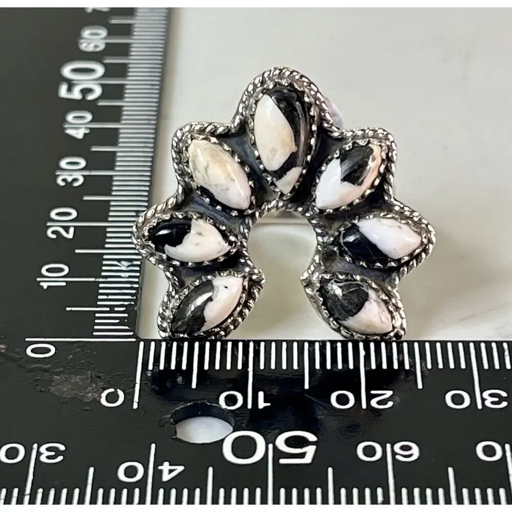 White Buffalo Turquoise Sterling Silver Naja Cluster Statement Ring Adjust Size